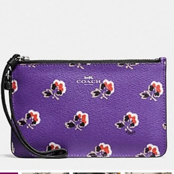 Coach F56027 Purple Bramble Rose PVC Leather Zip Wristlet - Picture 1 of 9